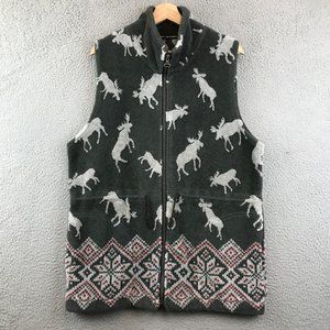 Vintage  Muskoka Lakes Tribal Native American Moose Fleece Vest All Over Print M